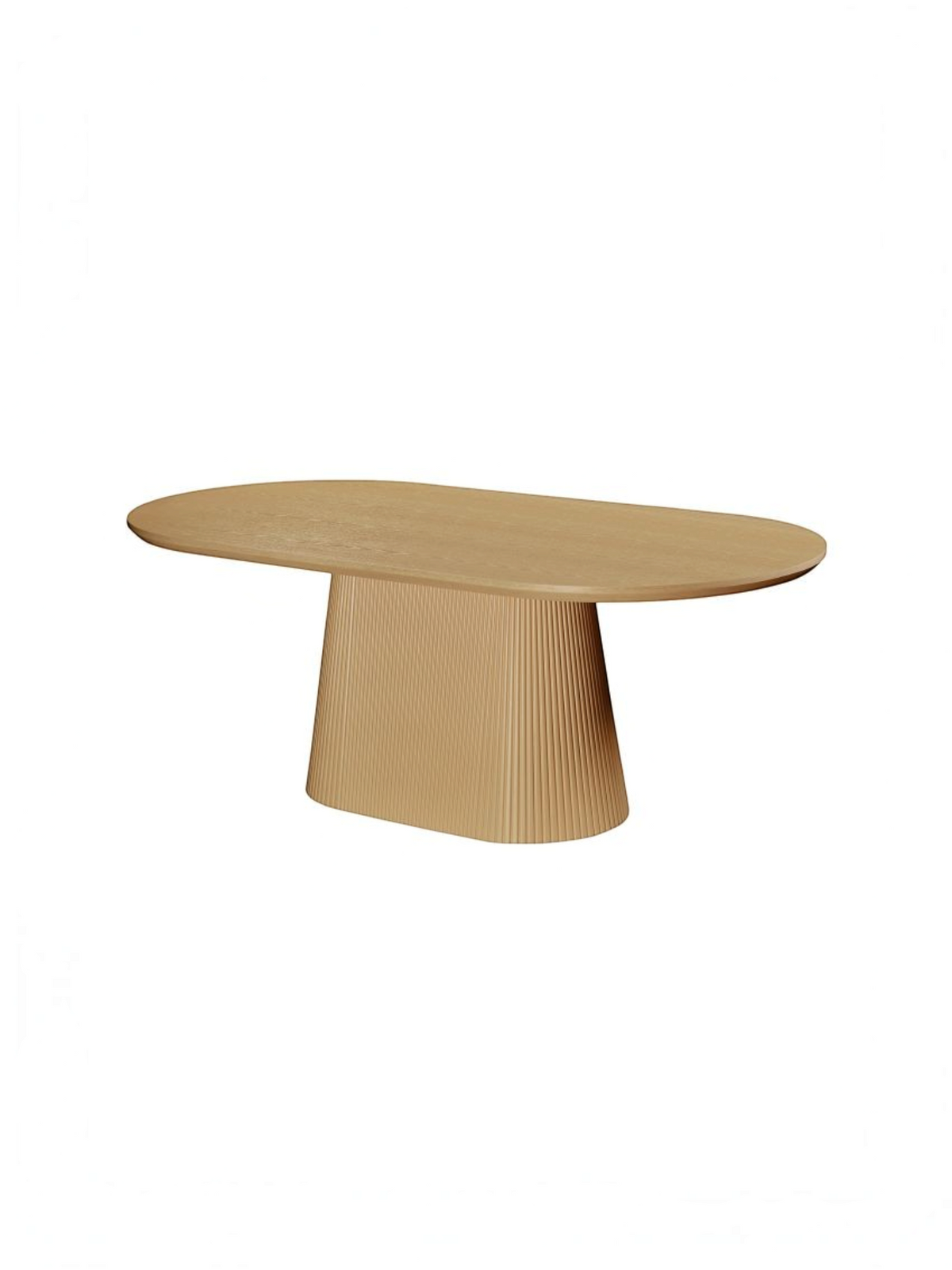 Table de salle à manger ovale TOCO Meubles Savanah en placage de chêne naturel avec base centrale cannelée élégante