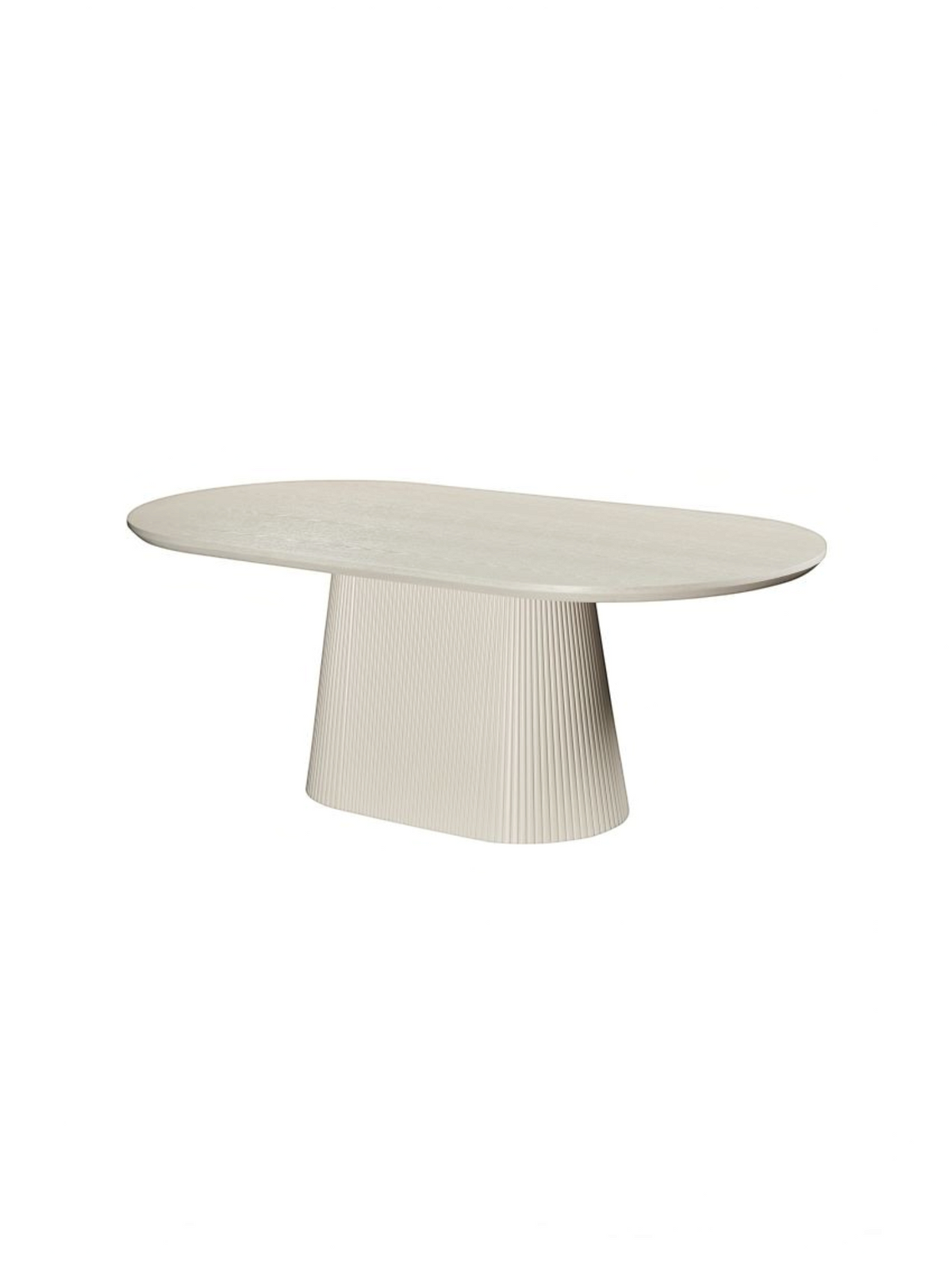 Table de salle à manger ovale TOCO Meubles couleur ivoire avec plateau en placage de chêne et base centrale cannelée