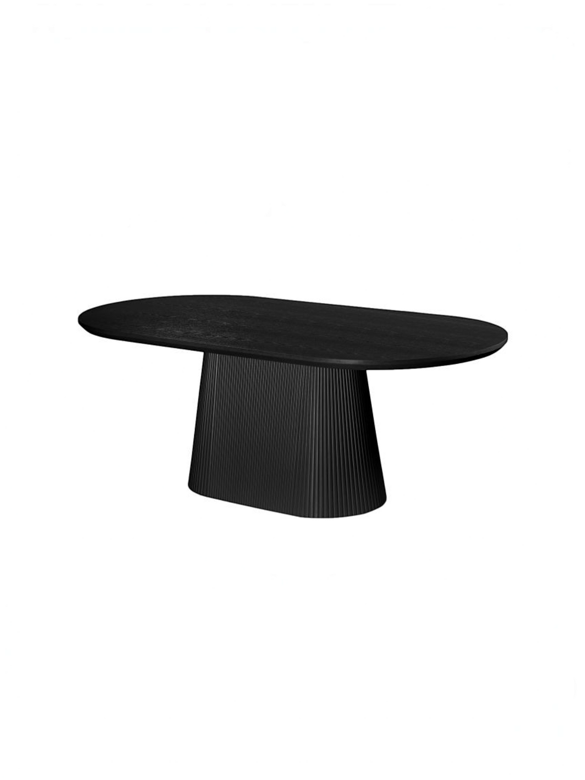 Table de salle à manger ovale noire TOCO Meubles avec base centrale cannelée et plateau en placage de chêne
