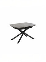Table de cuisine TOCO Meubles Dramo avec plateau en pierre frittée grise et pieds métalliques noirs croisés