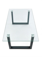 Table de salle à manger Ranco TOCO Meubles avec plateau en verre trempé transparent et structure en métal noir