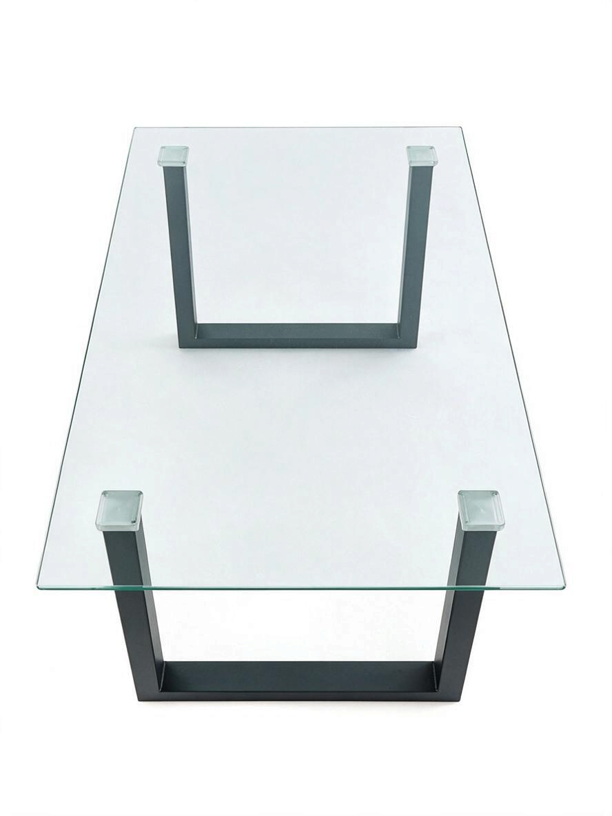 Table de salle à manger Ranco TOCO Meubles avec plateau en verre trempé transparent et structure en métal noir
