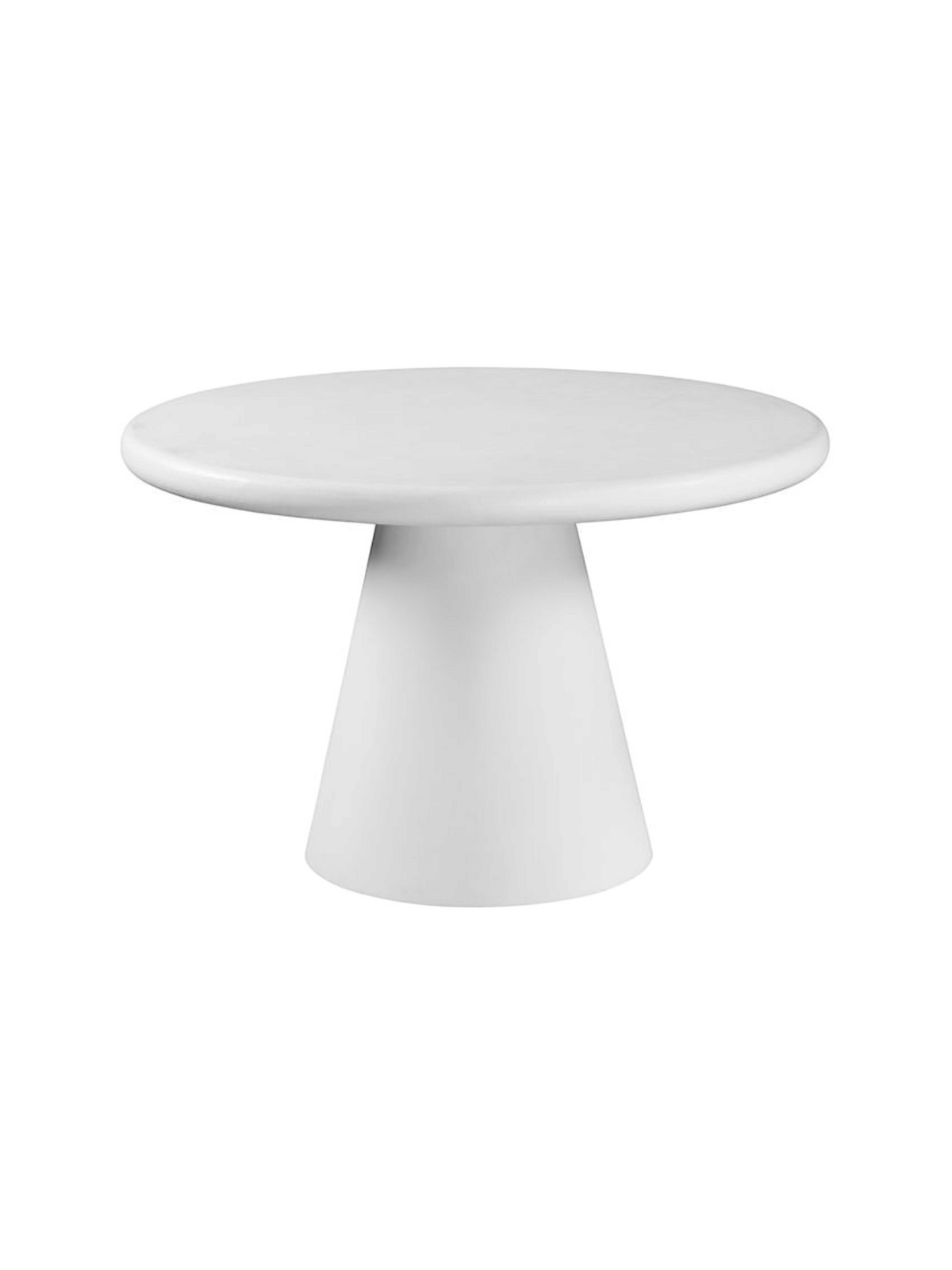 Table de salle à manger ronde Elsa par TOCO Meubles, fini blanc texturé effet ciment avec base centrale conique.