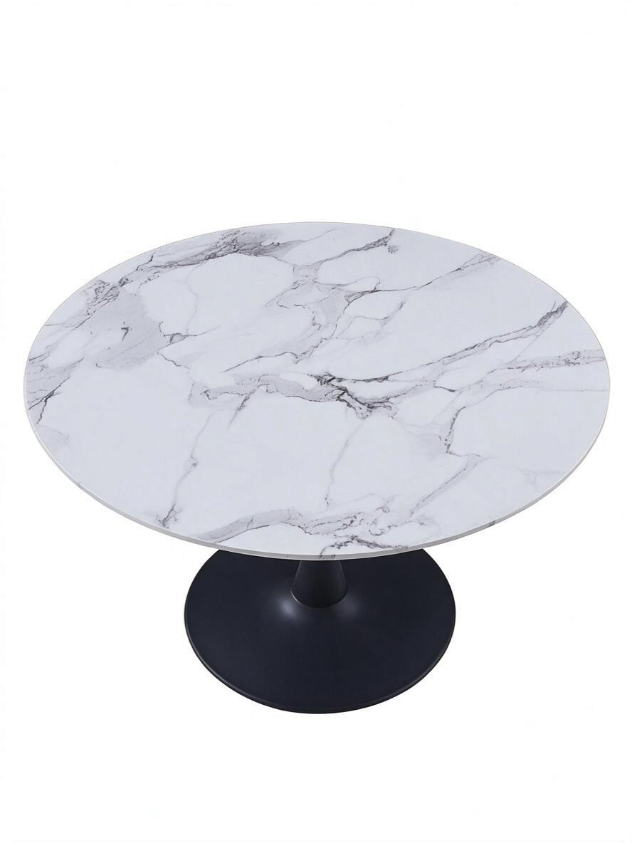 Table de salle à manger ronde Zila par TOCO Meubles avec plateau effet marbre blanc et base centrale en métal noir