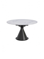 Table de salle à manger TOCO Meubles Alycia ronde extensible avec plateau en pierre frittée blanc marbré et base noire