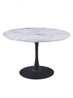 Table de salle à manger ronde Zila par TOCO Meubles avec plateau effet marbre blanc et base centrale en métal noir