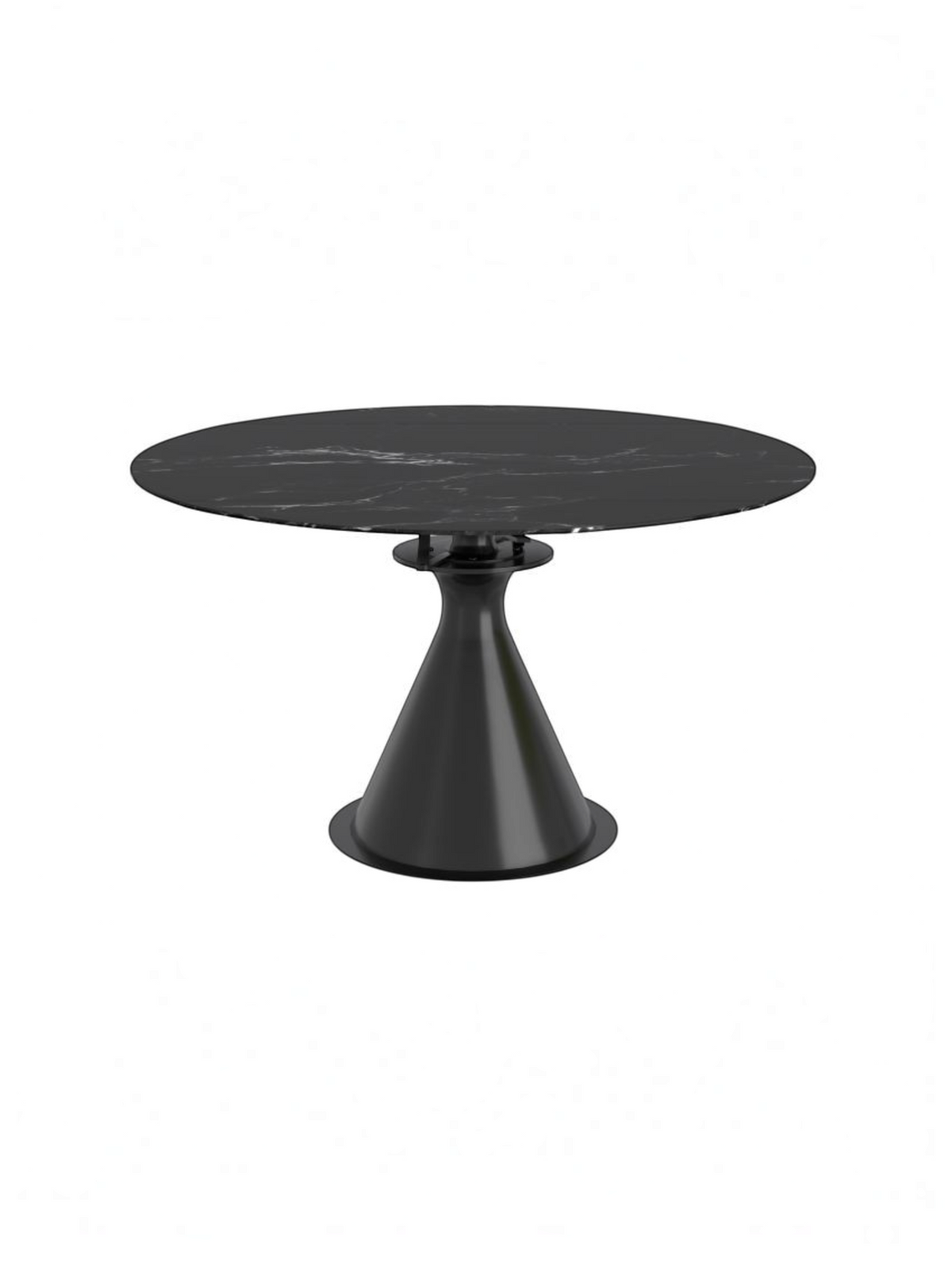 Table de salle à manger ronde TOCO Meubles Alycia avec plateau en pierre frittée effet marbre et base conique noire