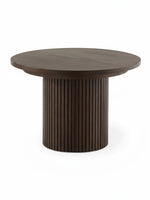 Table ronde extensible TOCO Meubles en noyer foncé avec un pied central cylindrique cannelé élégant