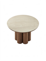Table de salle à manger ronde Haton par TOCO Meubles avec plateau en pierre frittée travertin et base en noyer
