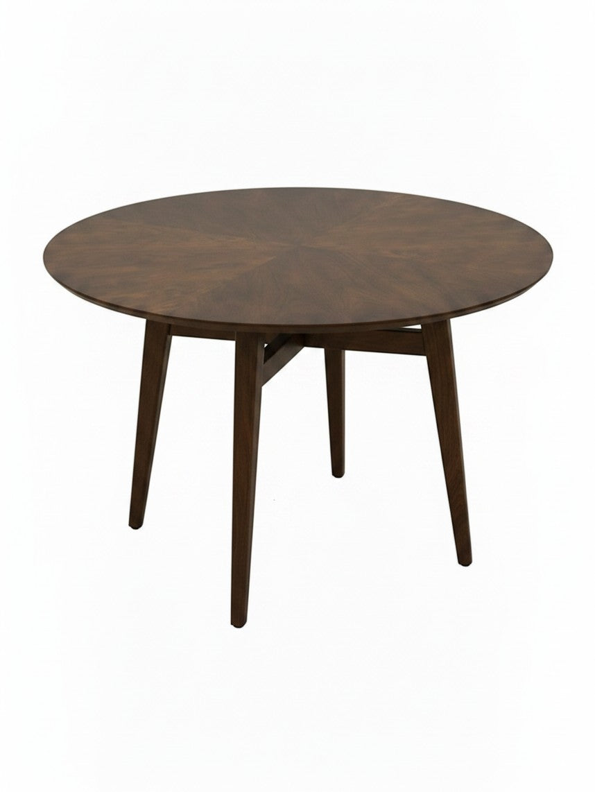 Table ronde TOCO Meubles Diane en placage de noyer foncé avec pieds inclinés style mid-century pour salle à manger