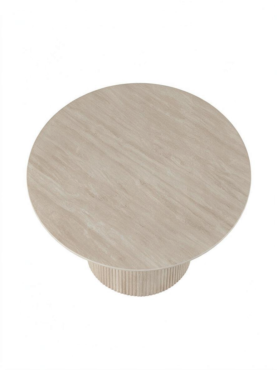 Table de salle à manger ronde Nathalia par TOCO Meubles avec plateau en pierre frittée et base centrale cannelée ivoire