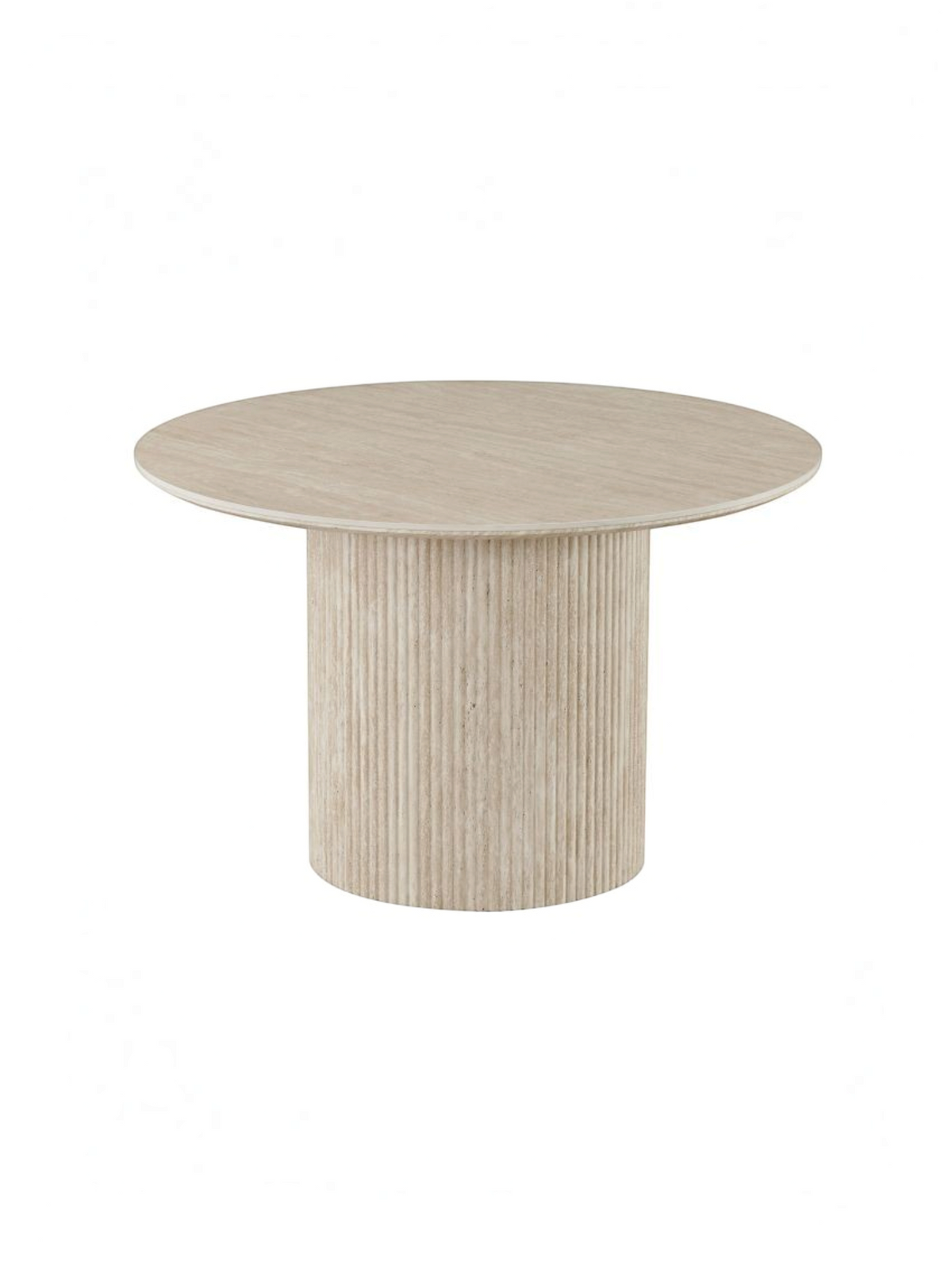 Table de salle à manger ronde Nathalia par TOCO Meubles avec plateau en pierre frittée ivoire et base cannelée