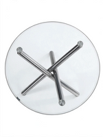 Table de salle à manger ronde Lara par TOCO Meubles avec plateau en verre trempé et base croisée en chrome brillant