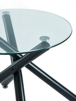 Table de salle à manger ronde Suzy par TOCO Meubles avec plateau en verre trempé et base croisée en métal noir mat