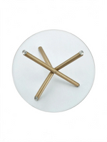 Table de salle à manger ronde TOCO Meubles Milla avec plateau en verre trempé et base croisée en métal or vieilli