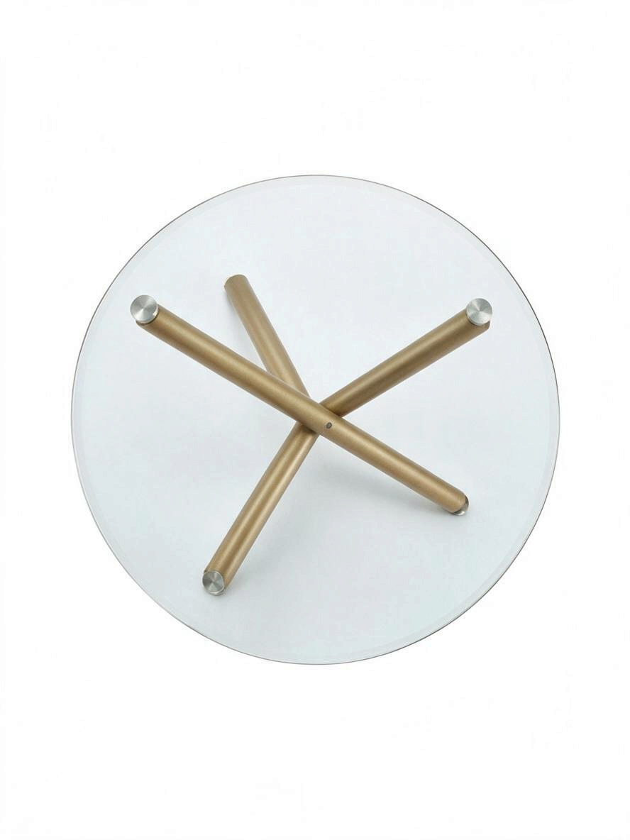 Table de salle à manger ronde TOCO Meubles Milla avec plateau en verre trempé et base croisée en métal or vieilli