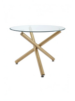 Table de salle à manger ronde Milla par TOCO Meubles avec plateau en verre trempé et base croisée en or vieilli