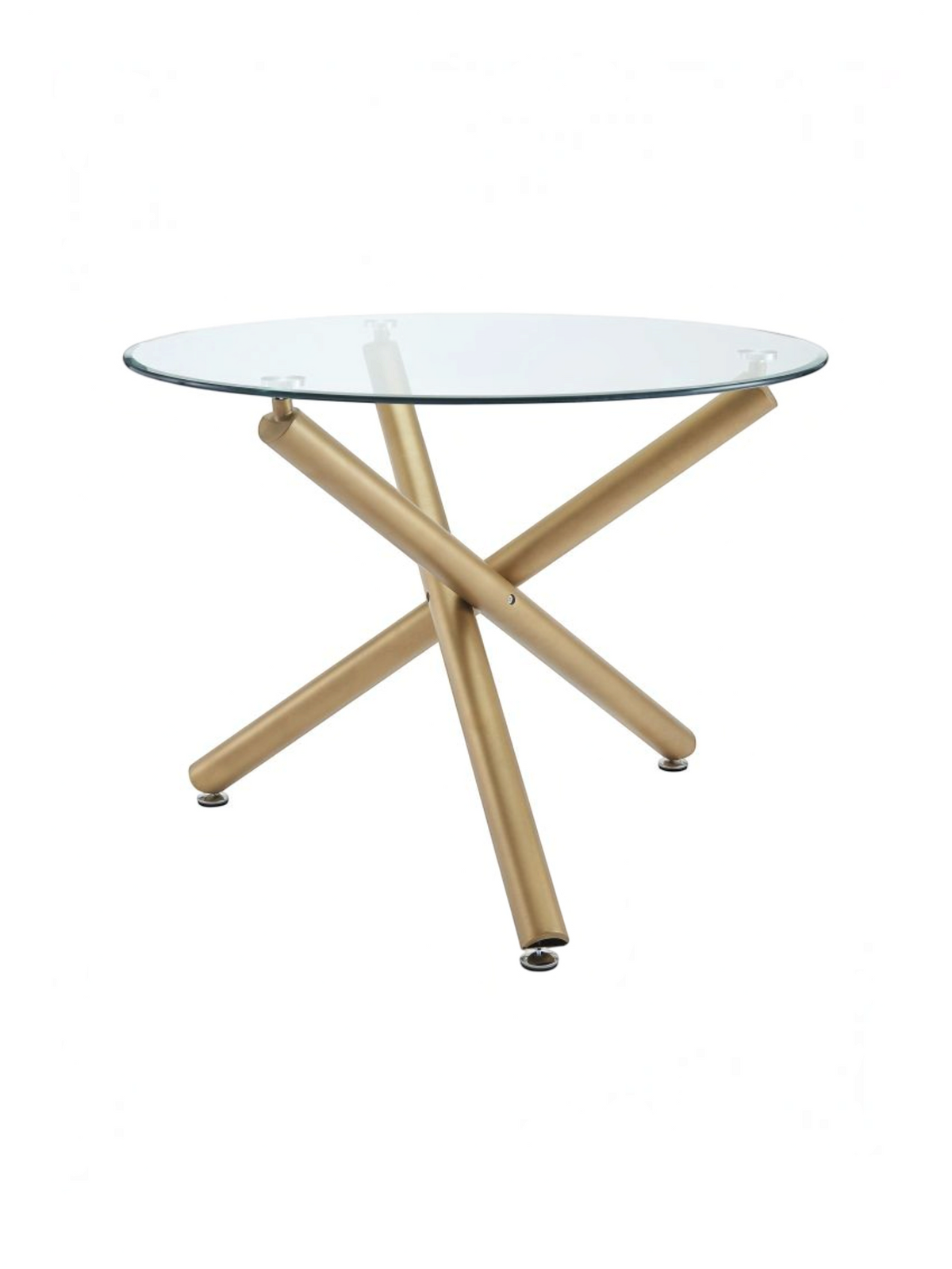 Table de salle à manger ronde Milla par TOCO Meubles avec plateau en verre trempé et base croisée en or vieilli