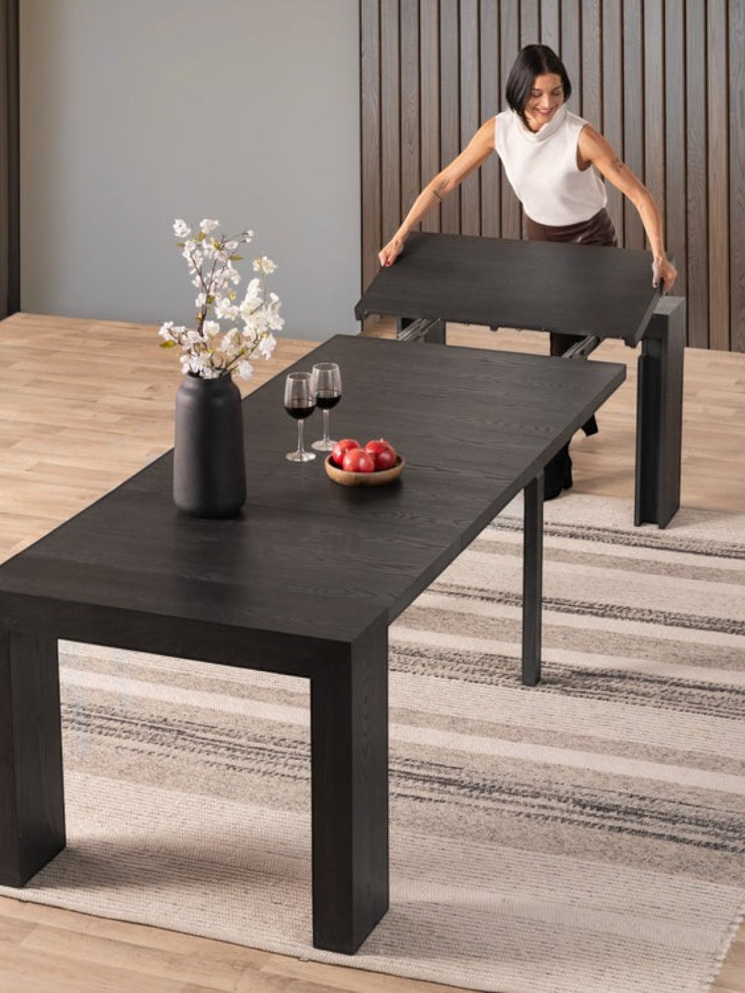 Table de salle à manger TOCO Meubles extensible en bois fumé, design moderne, 12 personnes, 180cm à 260cm