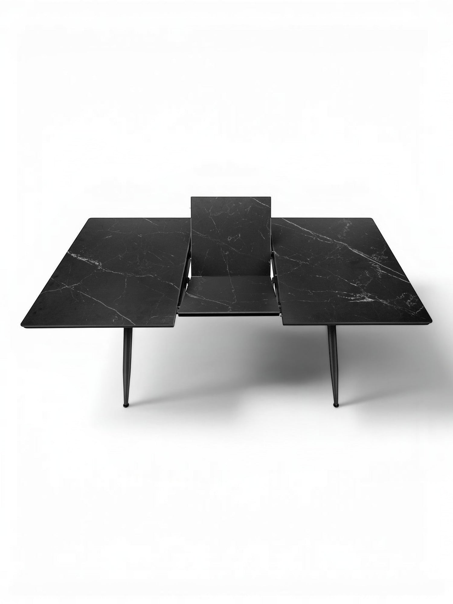 Table de salle à manger extensible Remy TOCO Meubles en marbre noir avec plateau extensible et pieds noirs