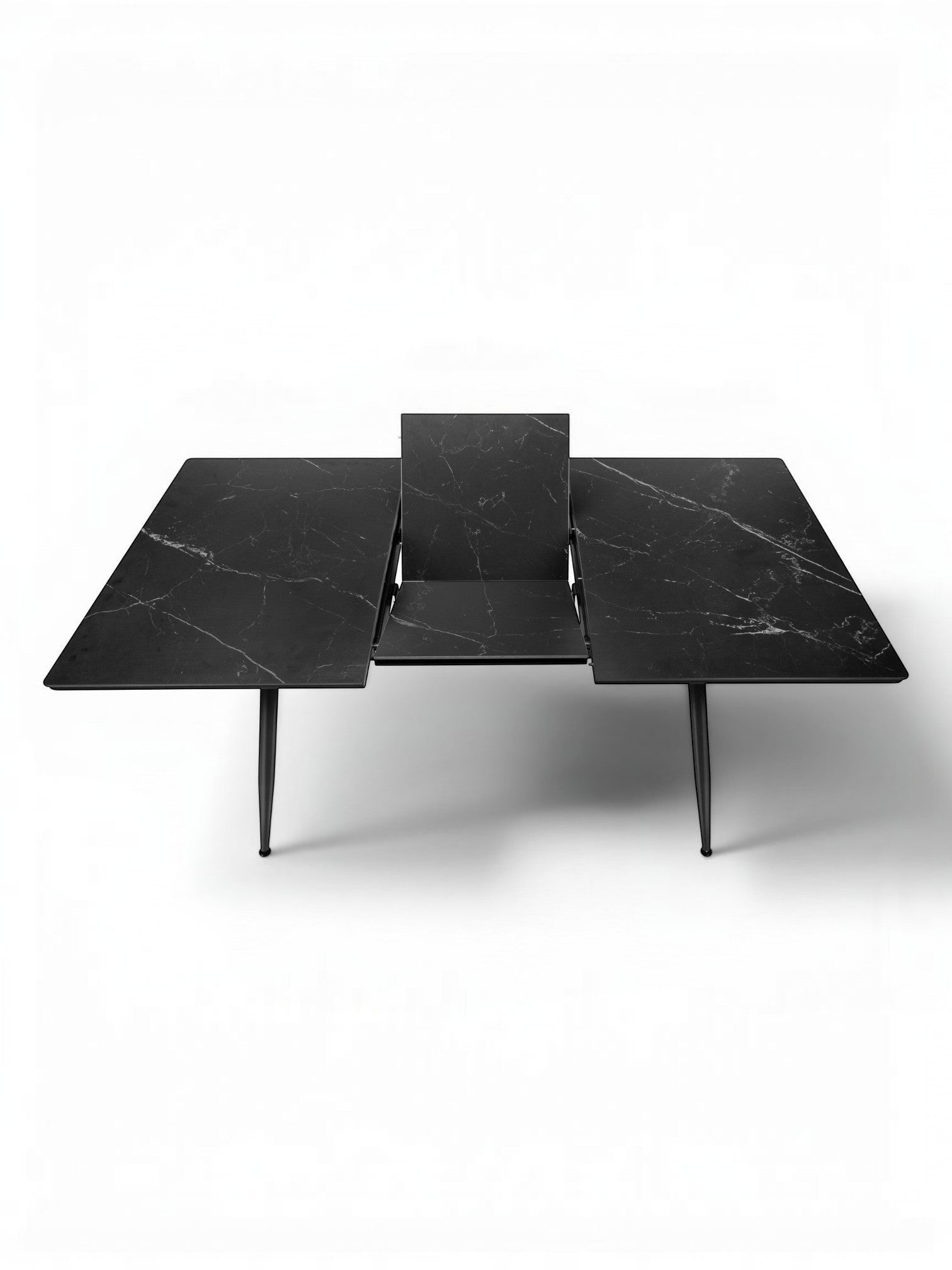Table de salle à manger extensible Remy TOCO Meubles en marbre noir avec plateau extensible et pieds noirs