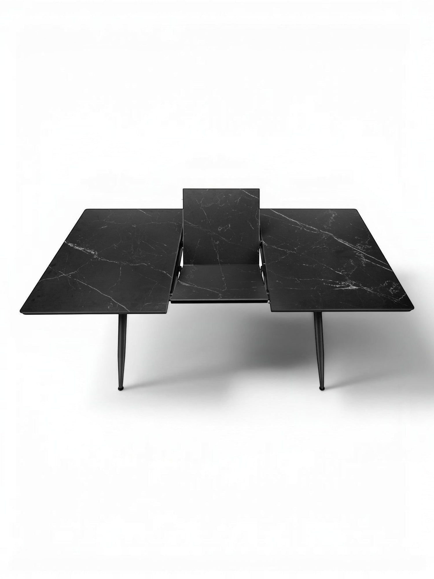 Table de salle à manger extensible Remy TOCO Meubles en marbre noir avec plateau extensible et pieds noirs
