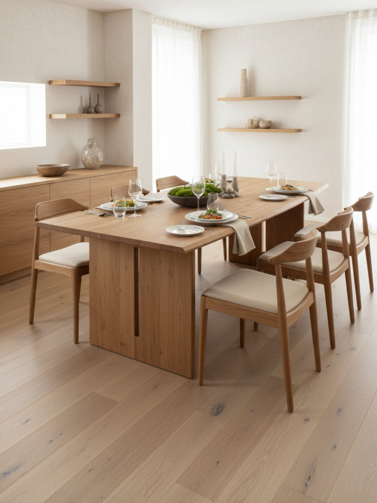 Table de salle à manger Fredo par TOCO Meubles en bois d'acacia massif avec chaises assorties dans une salle à manger