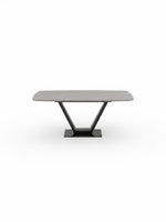 Table de salle à manger Belza par TOCO Meubles avec plateau gris rectangulaire et pied central en métal noir