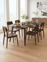 Table de salle à manger rectangulaire TOCO Meubles en bois foncé style mid-century avec six chaises assorties