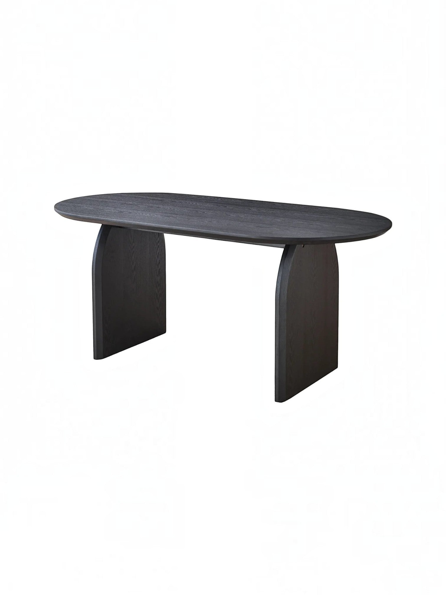 Table de salle à manger Arco TOCO Meubles en bois massif teinté foncé avec plateau ovale et pieds arqués modernes