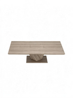 Table de salle à manger extensible TOCO Meubles Cleo en chêne délavé avec base géométrique à double piédestal