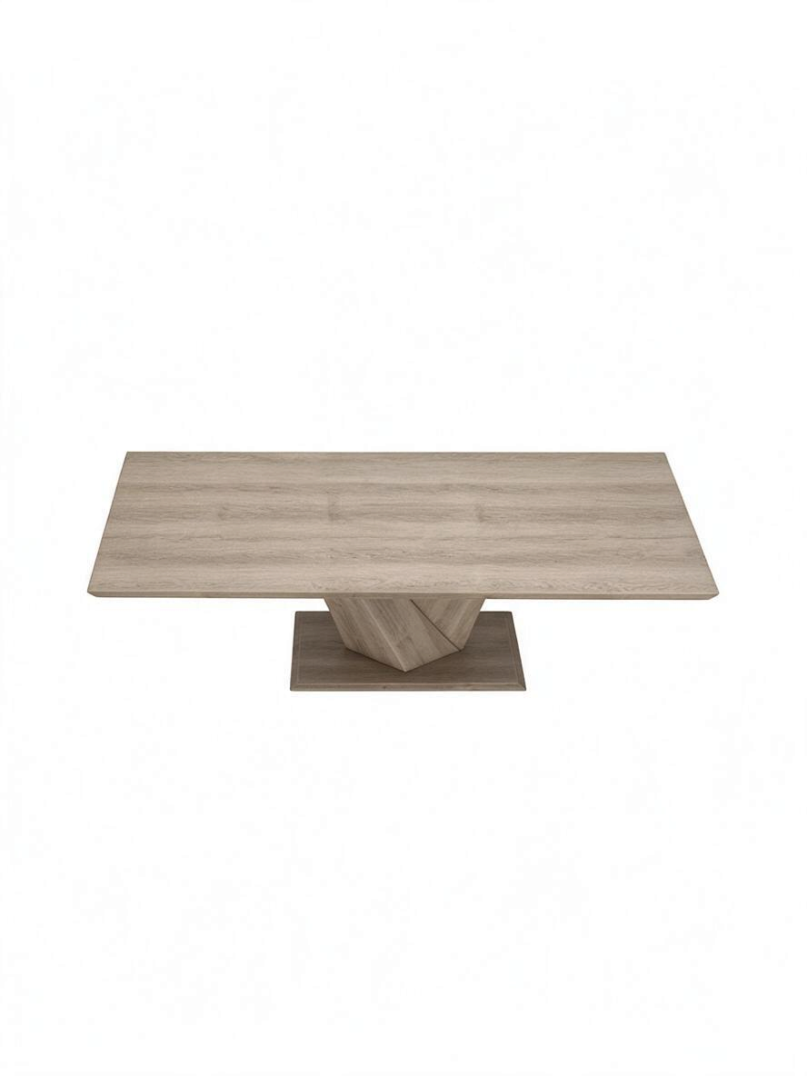 Table de salle à manger extensible TOCO Meubles Cleo en chêne délavé avec base géométrique à double piédestal