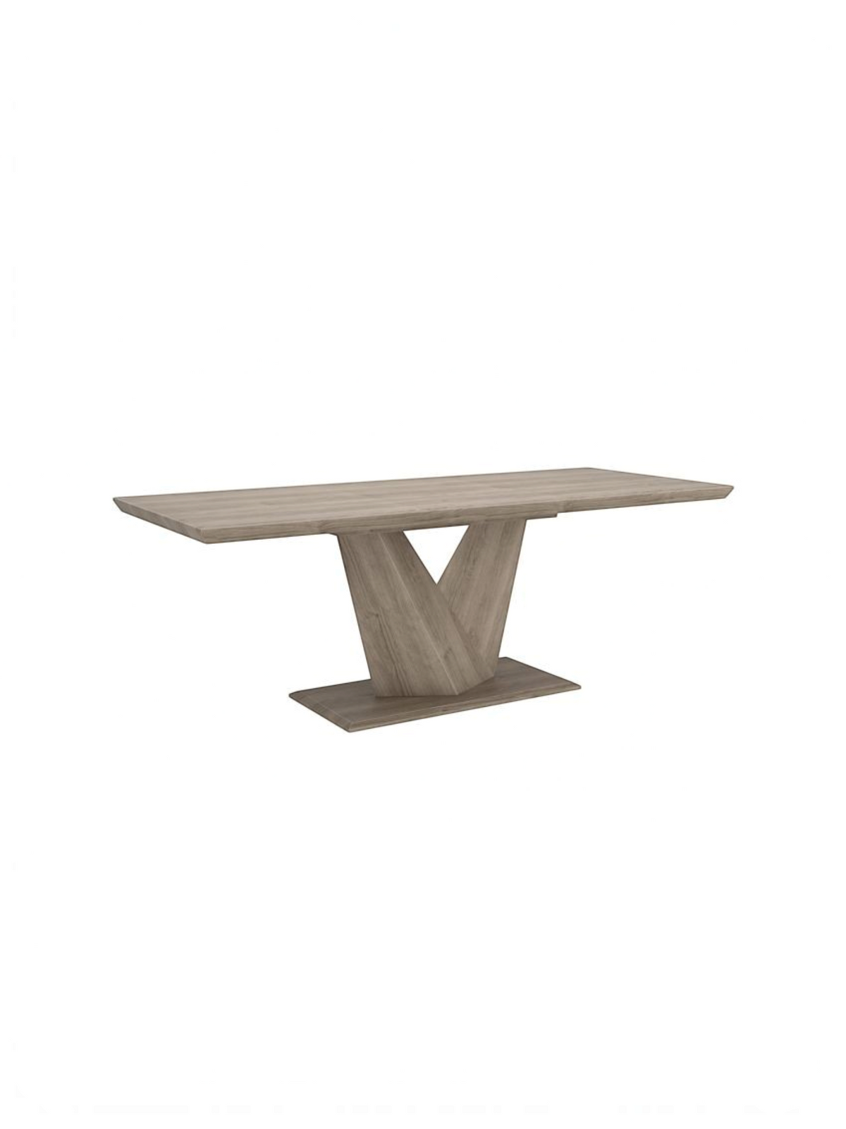 Table de salle à manger extensible TOCO Meubles Cleo en chêne délavé avec base géométrique à double piédestal