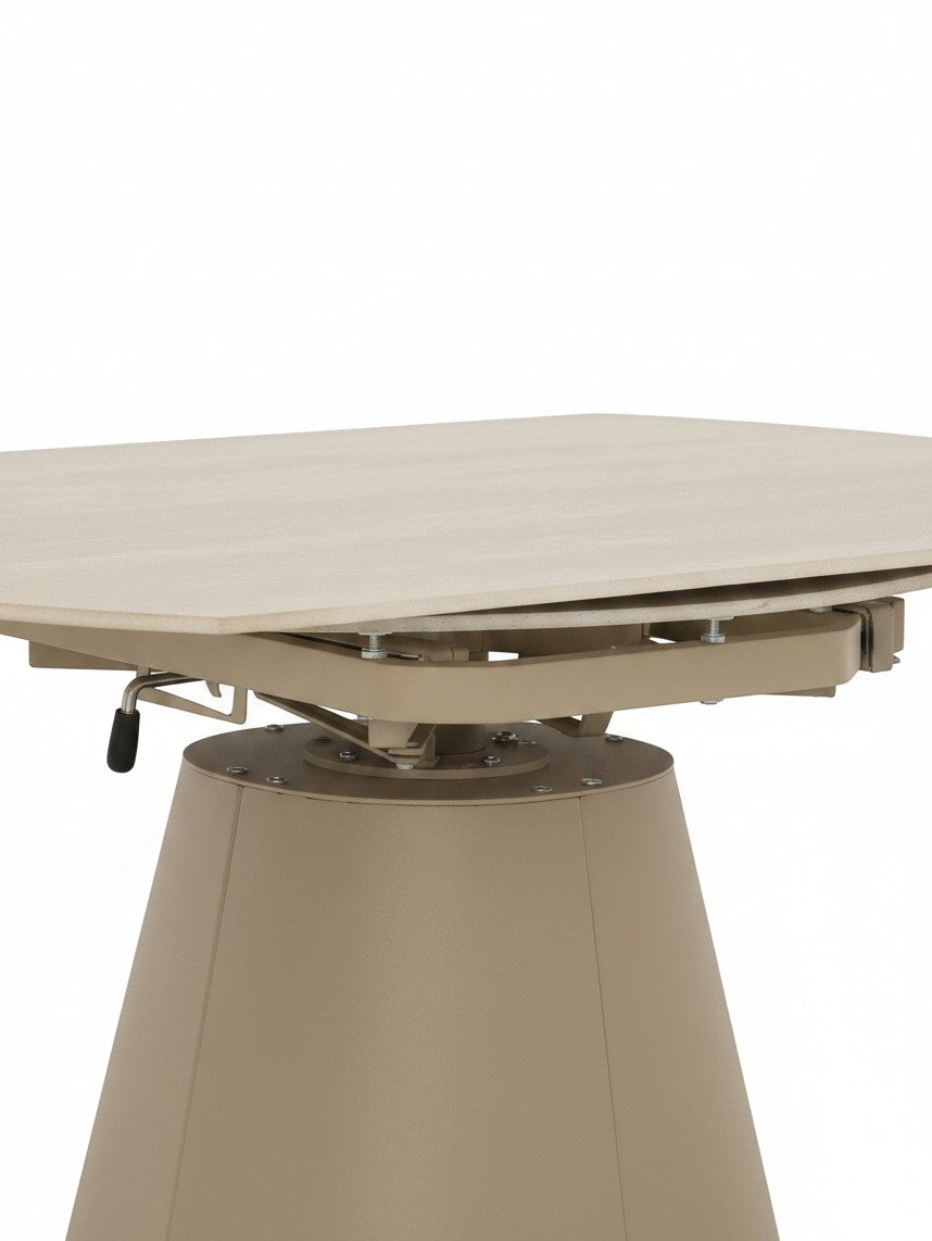 Table de salle à manger extensible Élise TOCO Meubles avec plateau beige et pied central conique robuste