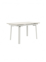 Table de salle à manger extensible Geraldo par TOCO Meubles avec plateau en pierre frittée travertin et base crème