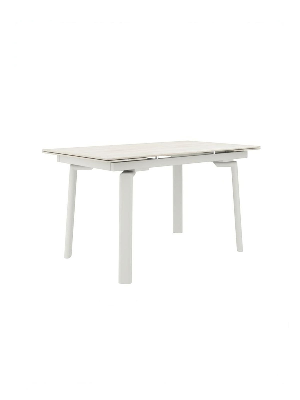 Table de salle à manger extensible Geraldo par TOCO Meubles avec plateau en pierre frittée travertin et base crème