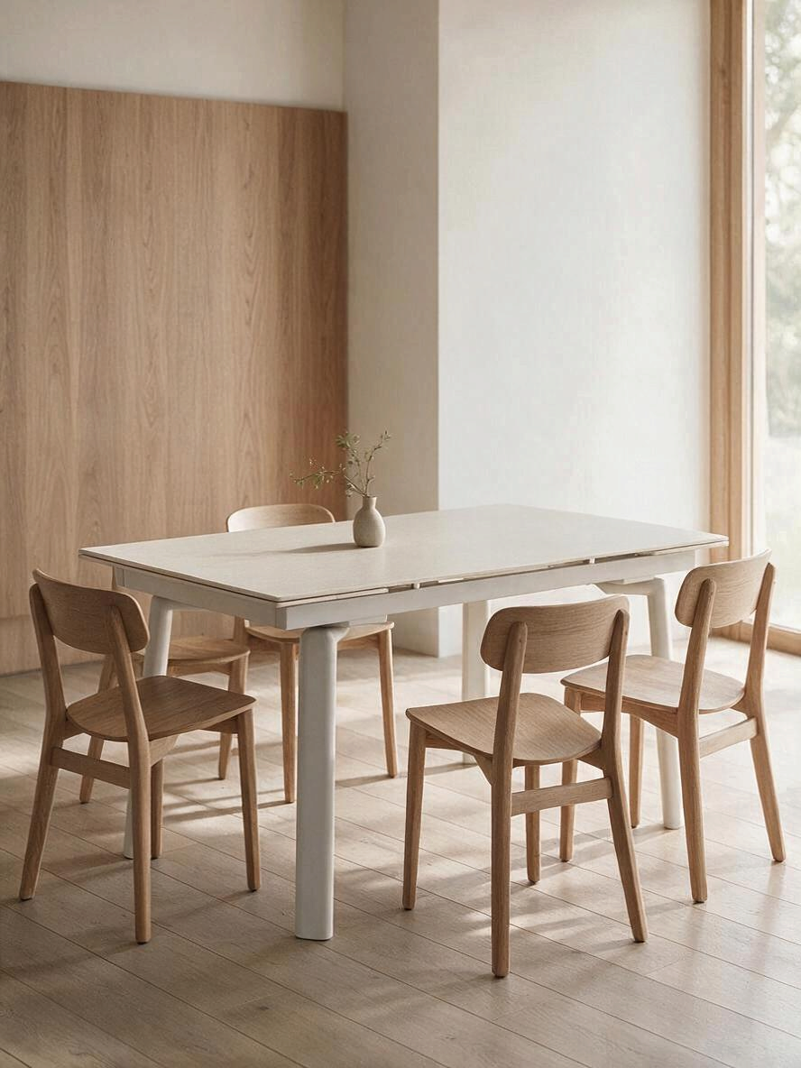 Table de salle à manger extensible Geraldo TOCO Meubles avec plateau effet travertin et structure crème