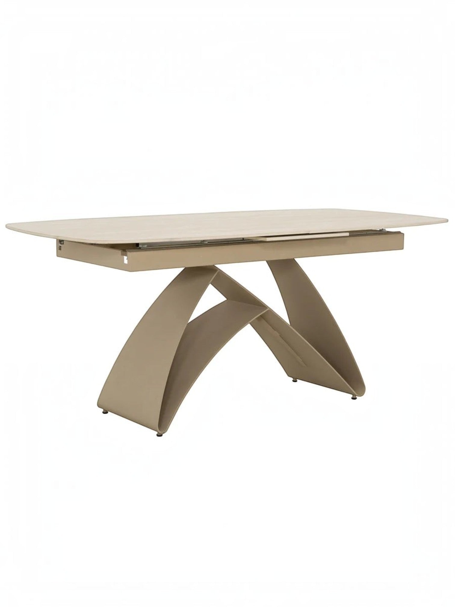 Table de salle à manger extensible Camilia par TOCO Meubles avec plateau clair et base arquée moderne beige