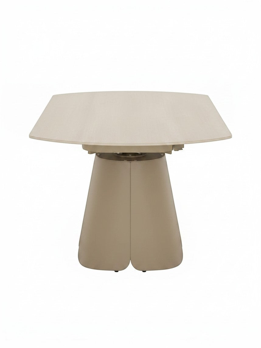 Table de salle à manger extensible Élise par TOCO Meubles avec plateau en bois clair et pied central beige