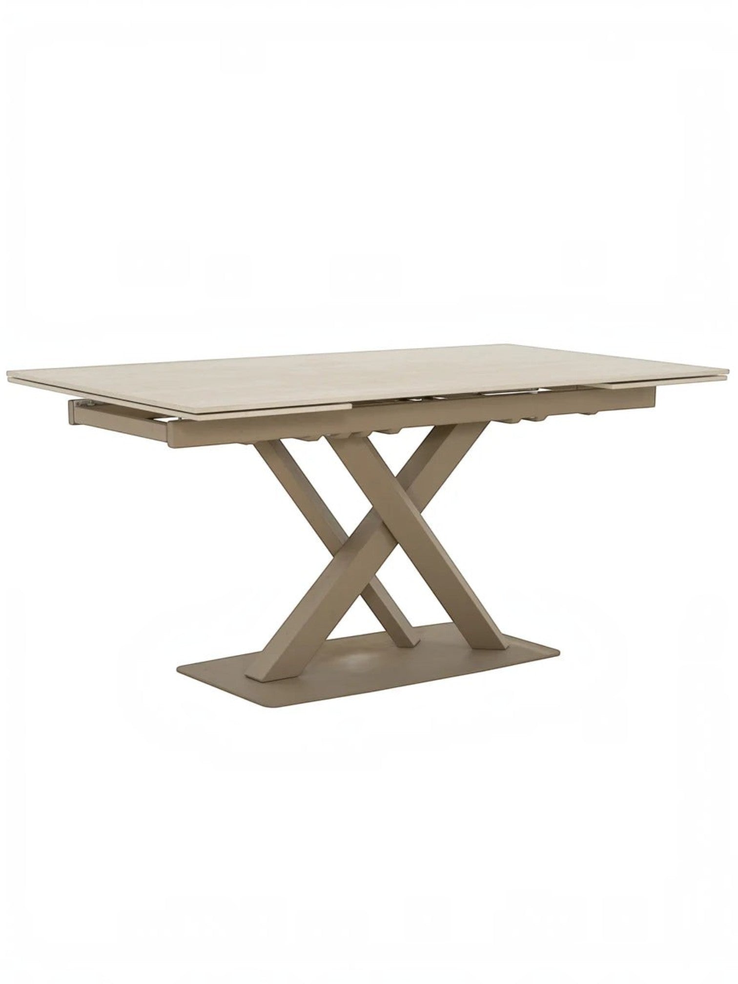 Table de salle à manger extensible Margo TOCO Meubles avec plateau clair et base en métal croisée taupe