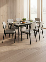 Table de salle à manger extensible TOCO Meubles avec plateau en pierre frittée grise et pieds en métal noir