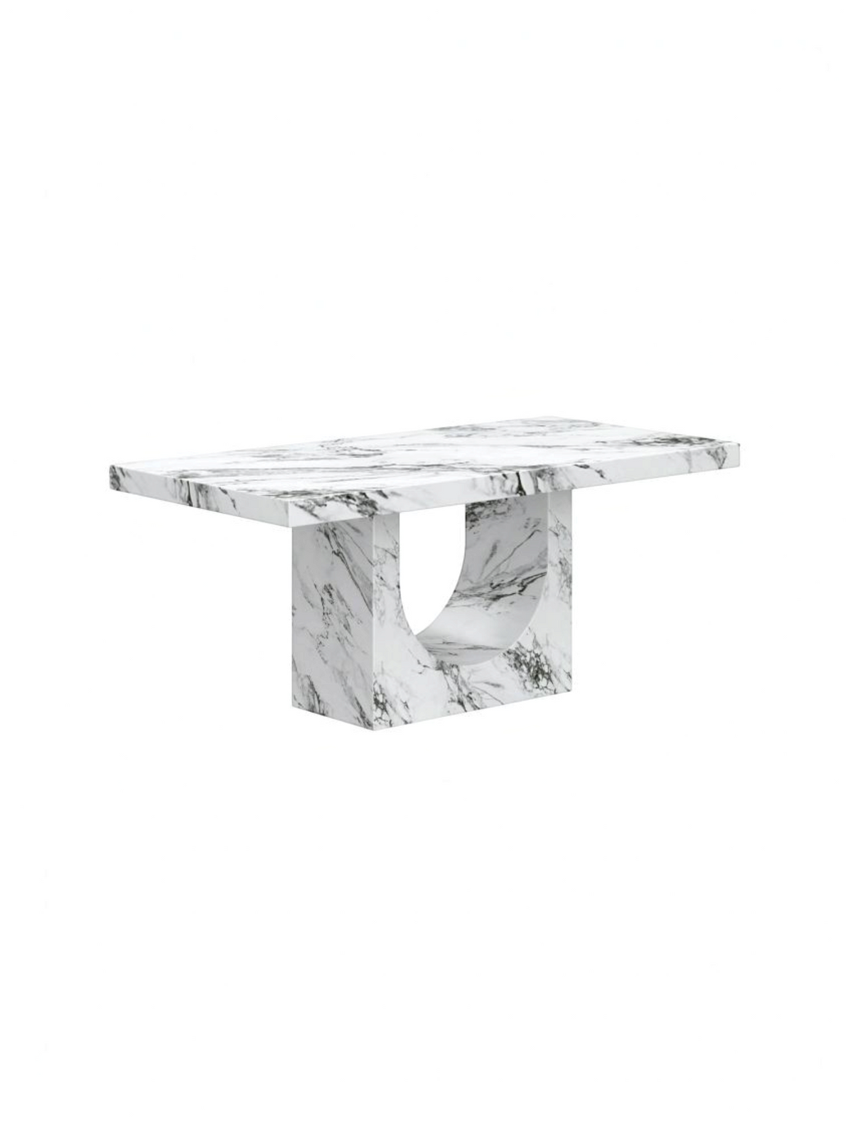 Table de salle à manger TOCO Meubles Aureli rectangulaire en composite blanc Bulgari effet marbre avec base arquée