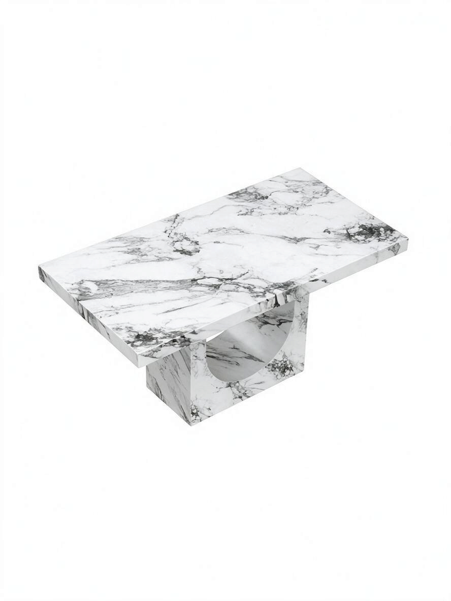 Table de salle à manger TOCO Meubles Aureli rectangulaire en composite blanc Bulgari effet marbre avec base arquée