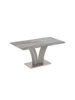Table de salle à manger TOCO Meubles Apolla rectangulaire avec plateau effet marbre gris et base géométrique moderne