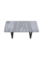 Table de salle à manger extensible TOCO Meubles Avino avec dessus effet marbre et pieds en métal noir mat