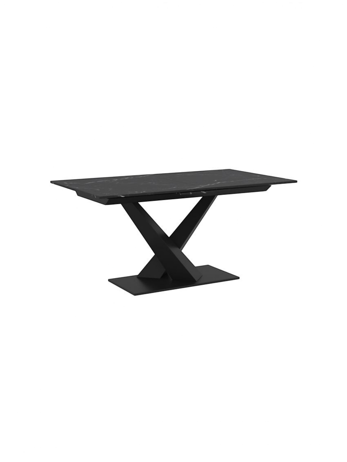 Table de salle à manger extensible TOCO Meubles Julio avec plateau en pierre frittée effet marbre noir et base en métal