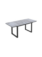 Table de salle à manger extensible TOCO Meubles Avino avec dessus effet marbre et pieds en métal noir mat