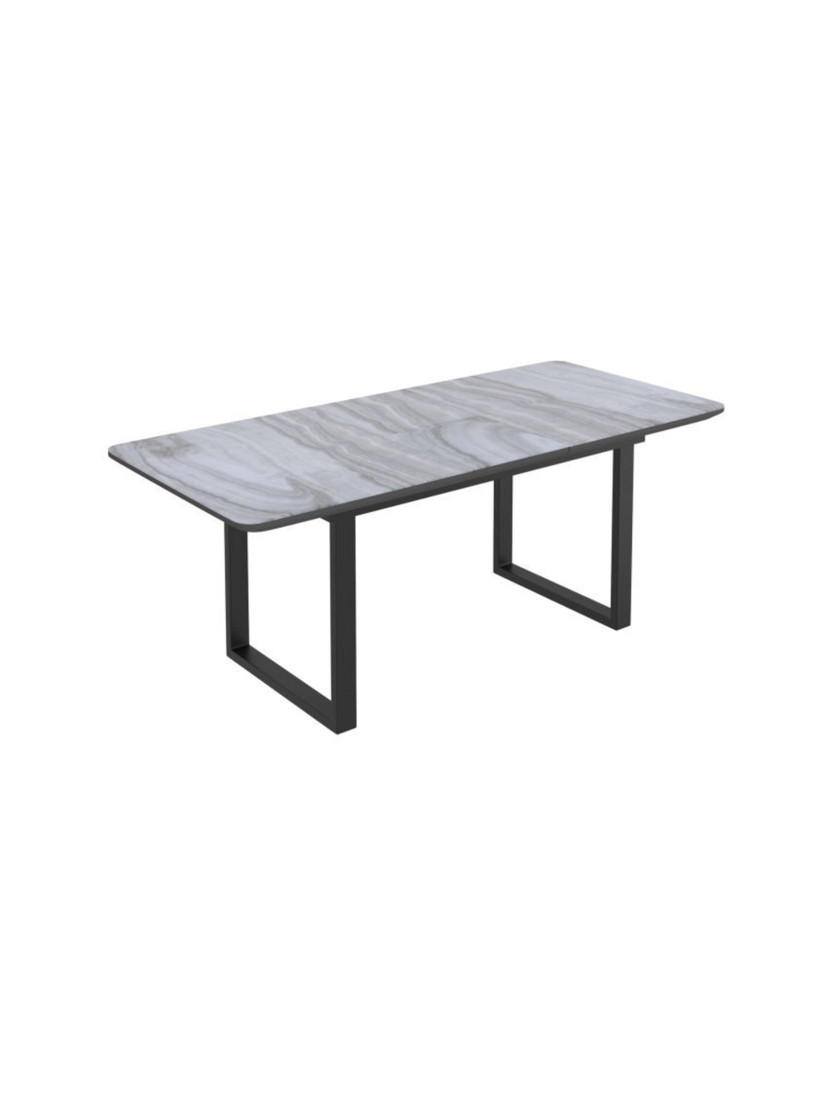 Table de salle à manger extensible TOCO Meubles Avino avec dessus effet marbre et pieds en métal noir mat