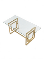 Table de salle à manger TOCO Meubles Teros rectangulaire avec plateau en verre trempé et base géométrique en or poli
