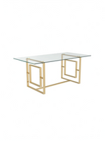 Table de salle à manger TOCO Meubles Teros rectangulaire avec plateau en verre trempé et base géométrique en or poli